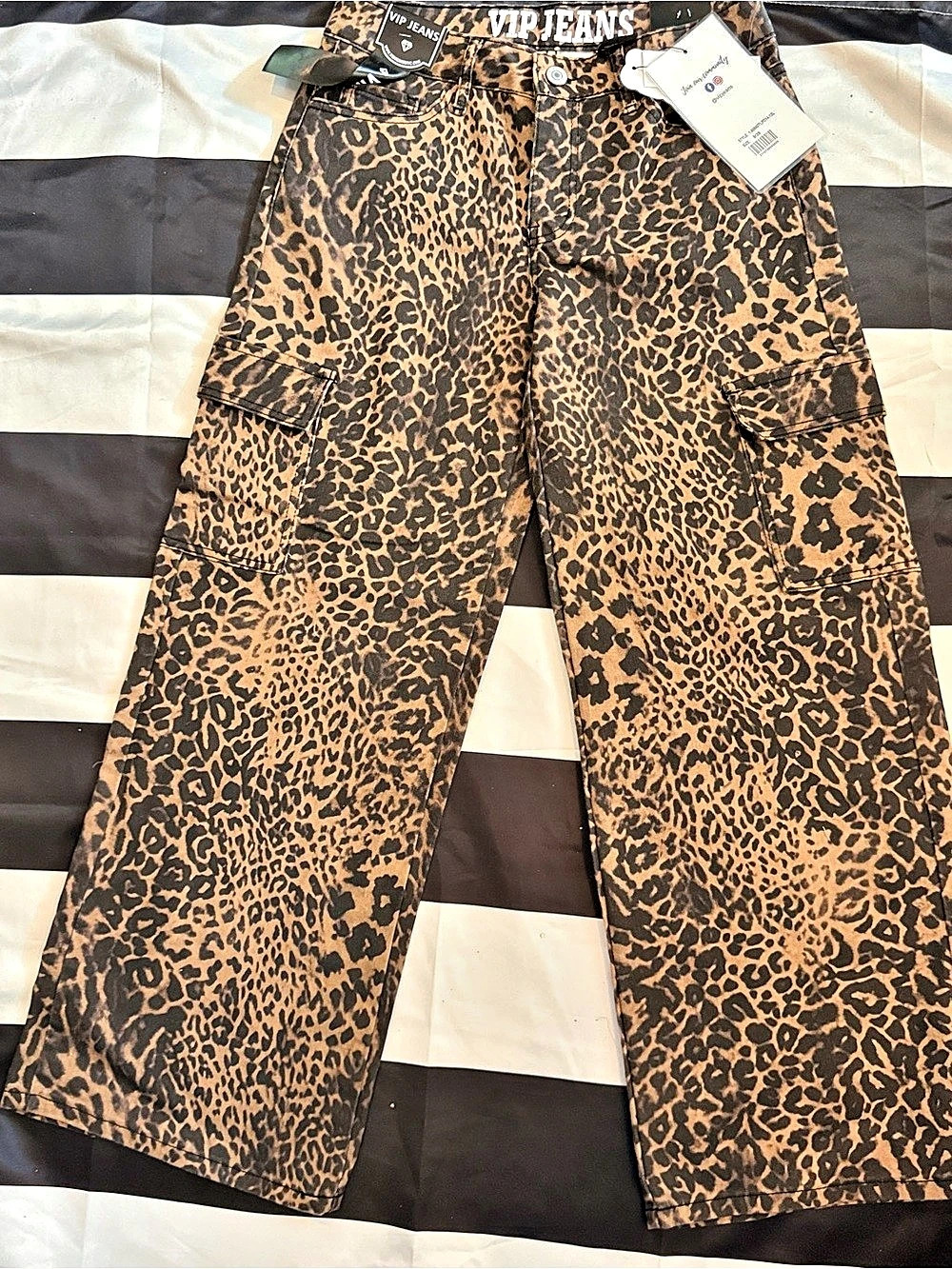 VIP Wide Leg Animal Print Pants in Brown & Black Size Medium NWT